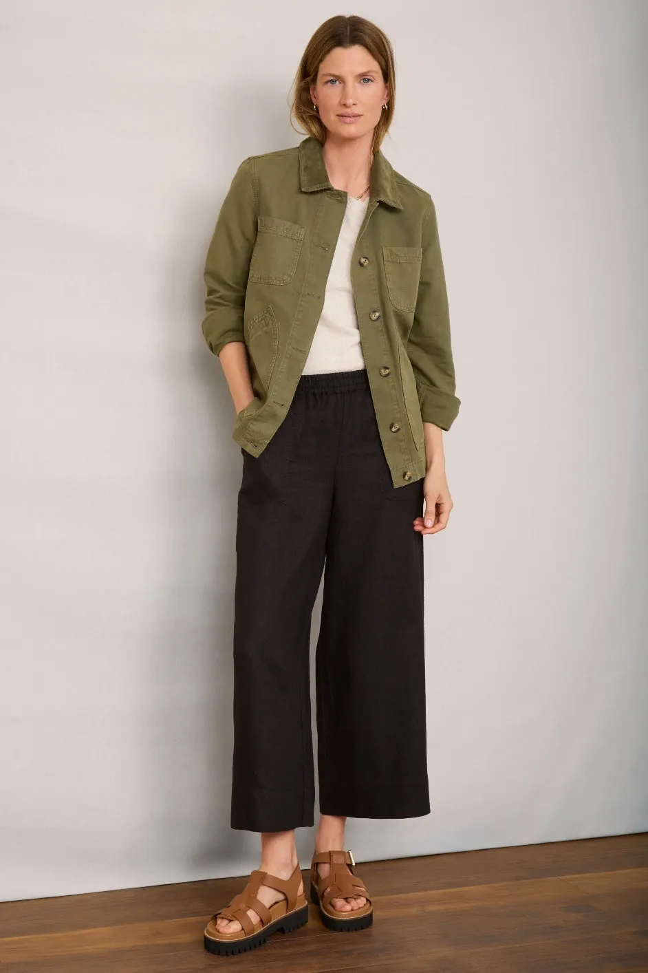 Angeline Linen Cropped Trouser - Black