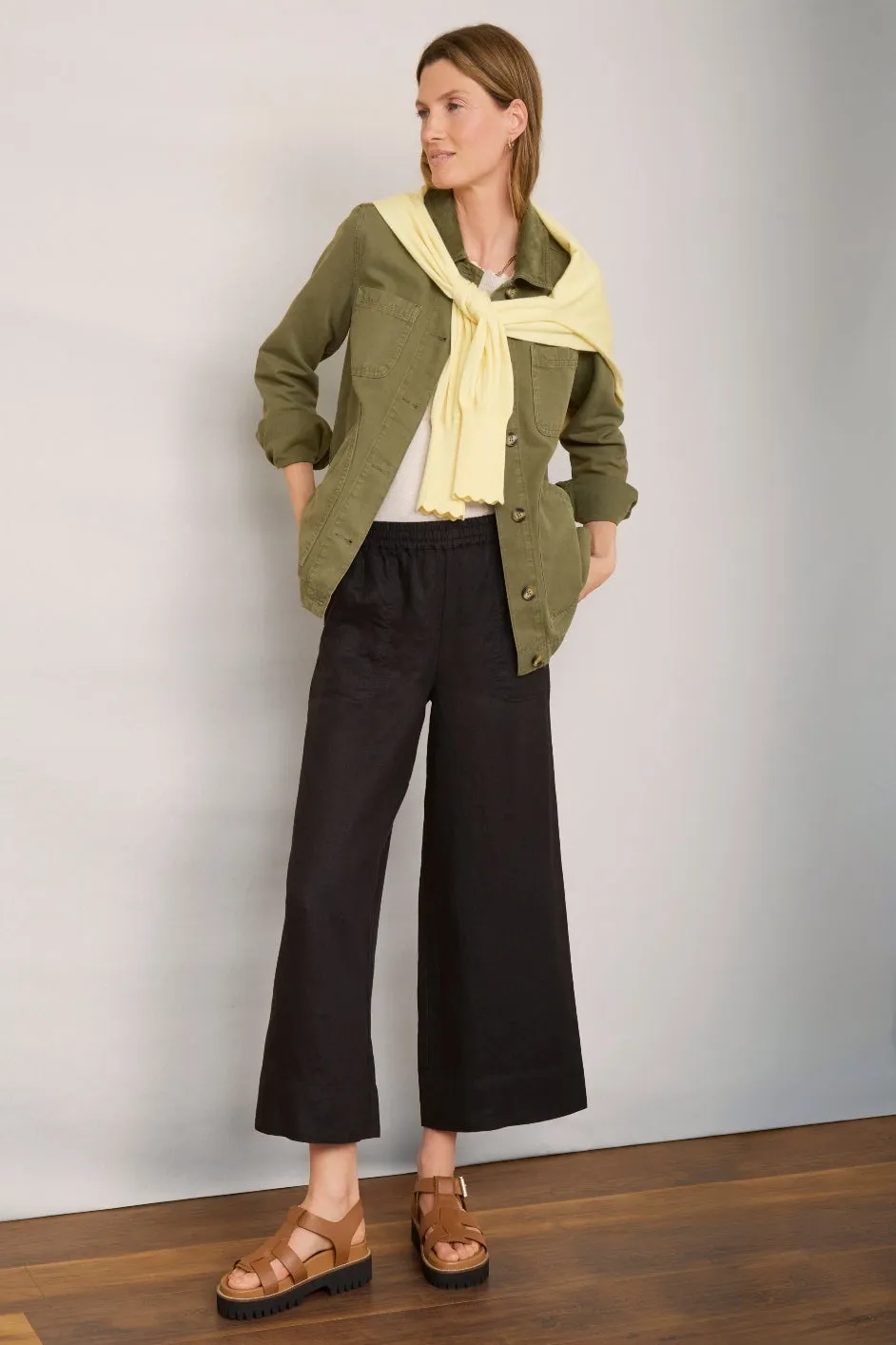 Angeline Linen Cropped Trouser - Black