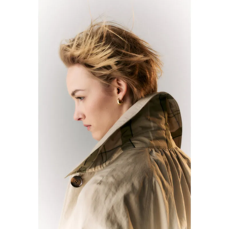 Barbour Garbo Ladies Showerproof Trench Coat - Light Sand/Rosemary Tartan