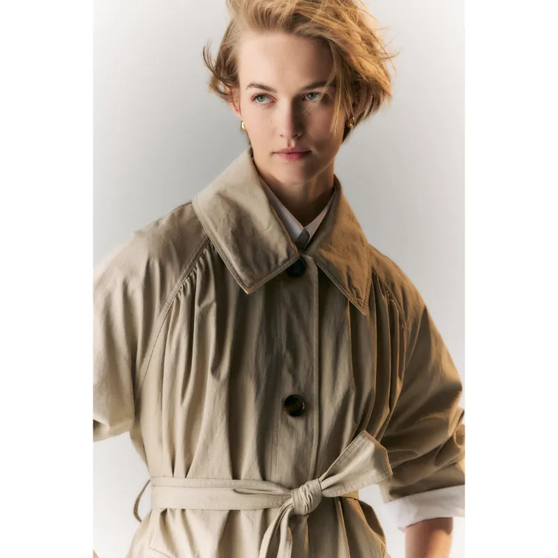 Barbour Garbo Ladies Showerproof Trench Coat - Light Sand/Rosemary Tartan
