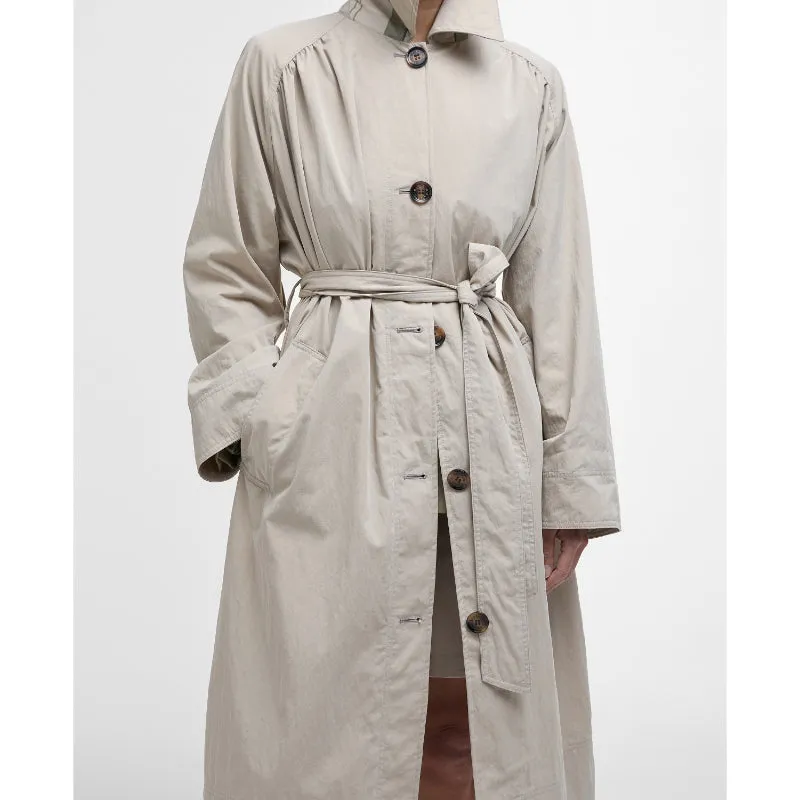 Barbour Garbo Ladies Showerproof Trench Coat - Light Sand/Rosemary Tartan