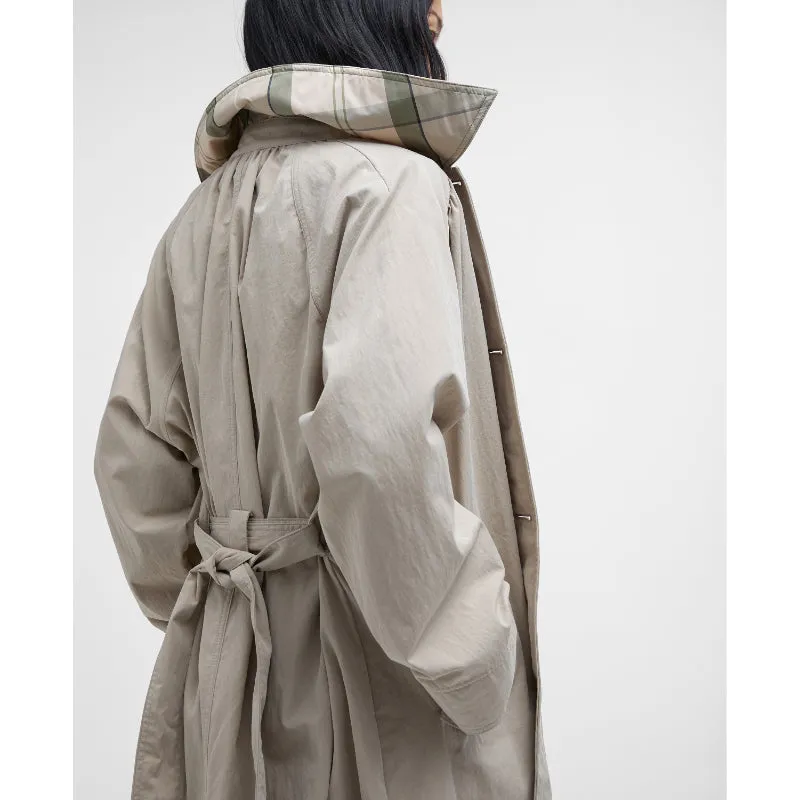 Barbour Garbo Ladies Showerproof Trench Coat - Light Sand/Rosemary Tartan