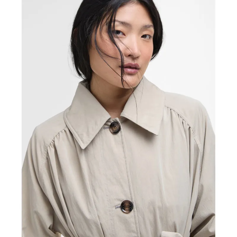 Barbour Garbo Ladies Showerproof Trench Coat - Light Sand/Rosemary Tartan