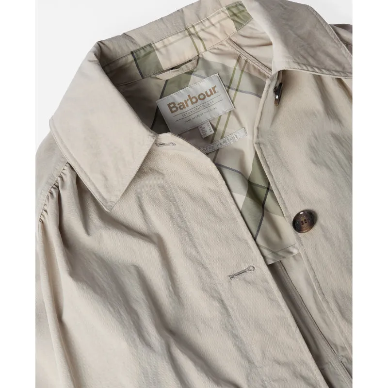 Barbour Garbo Ladies Showerproof Trench Coat - Light Sand/Rosemary Tartan