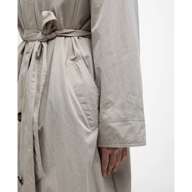 Barbour Garbo Ladies Showerproof Trench Coat - Light Sand/Rosemary Tartan