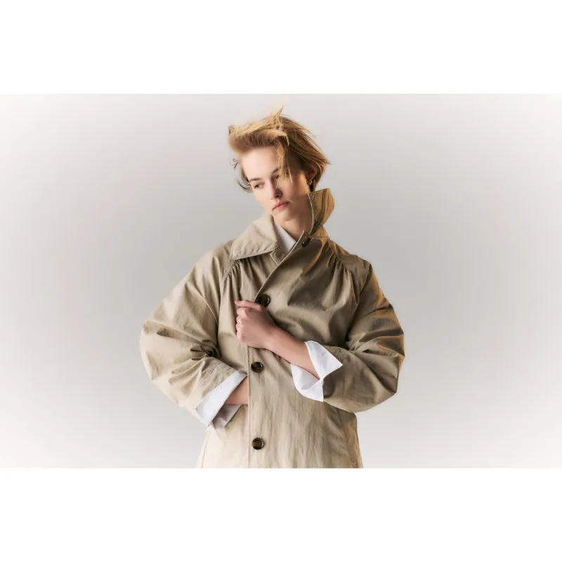 Barbour Garbo Ladies Showerproof Trench Coat - Light Sand/Rosemary Tartan