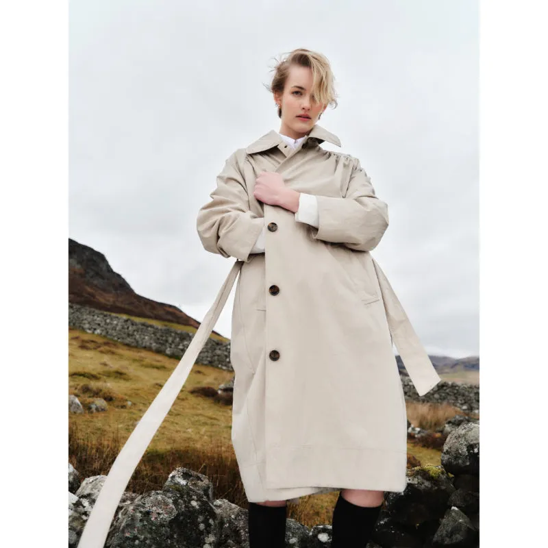 Barbour Garbo Ladies Showerproof Trench Coat - Light Sand/Rosemary Tartan