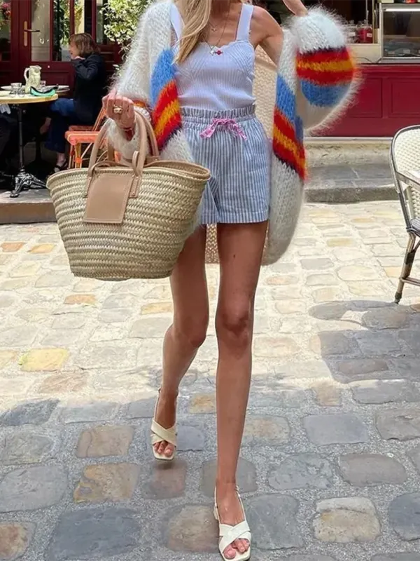 Blue Zone Planet |  Abby's Striped Loose Knitted Big Sleeve Cardigan
