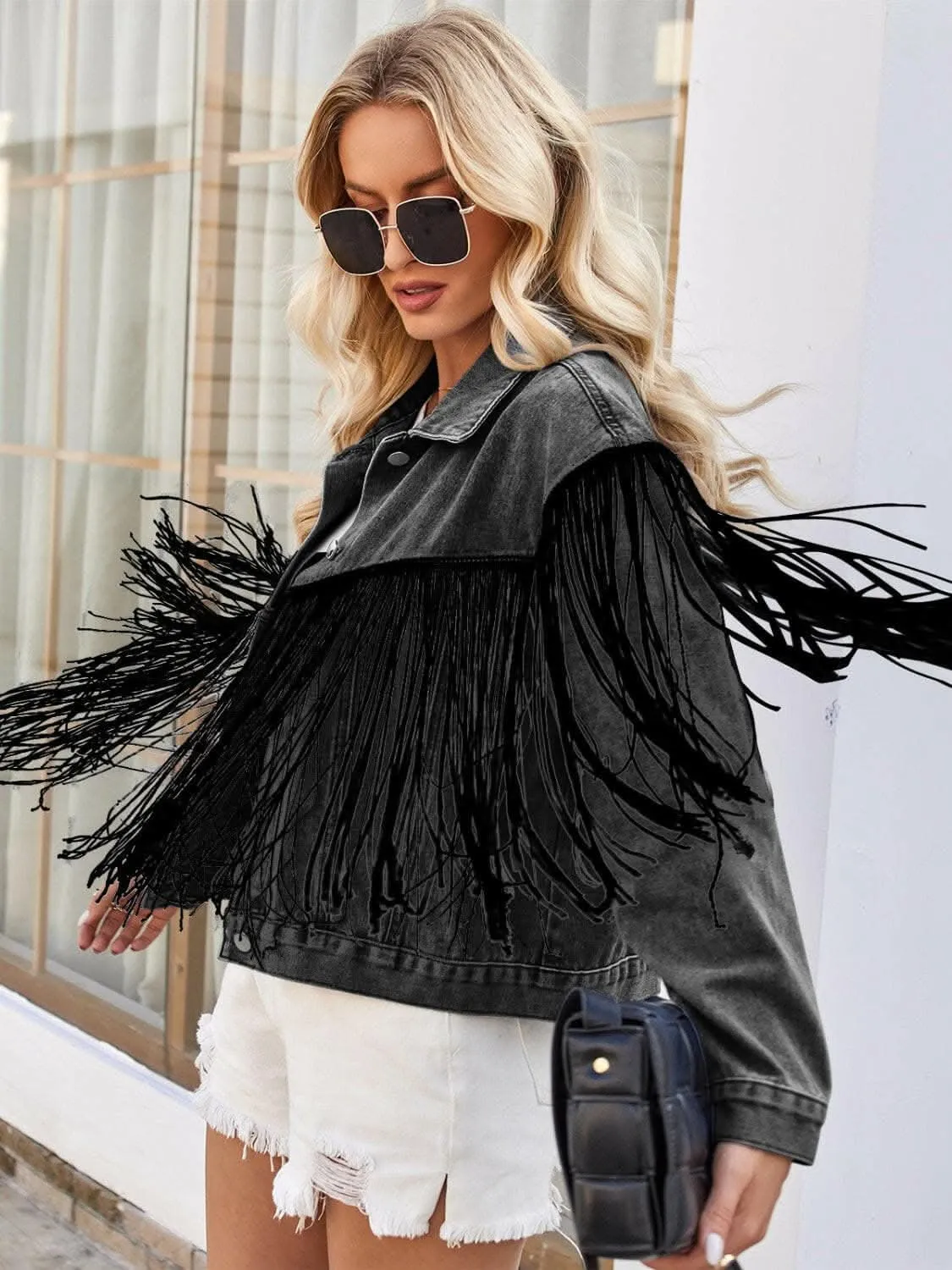 Boho tassel denim jacket