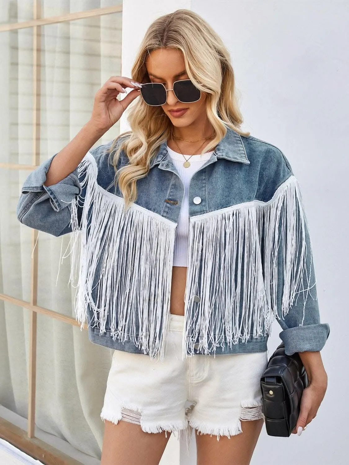Boho tassel denim jacket