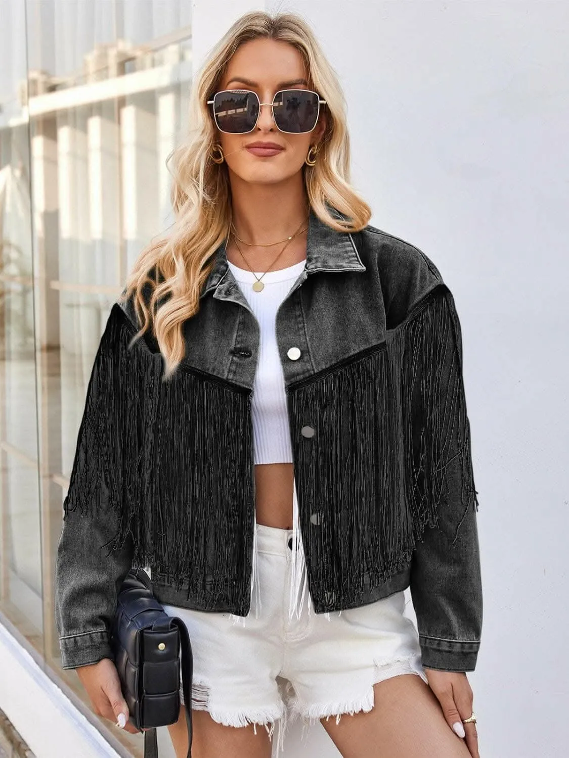 Boho tassel denim jacket
