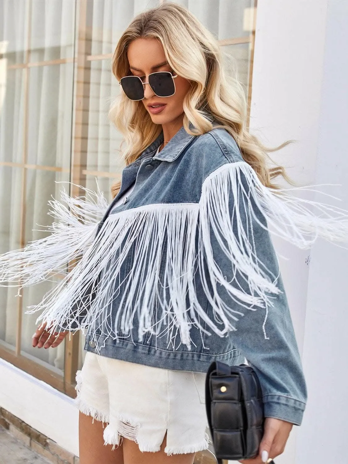 Boho tassel denim jacket