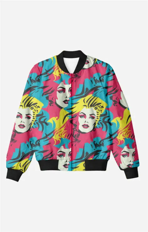 Bold Beauty: Pop Art Bomber Jacket with Striking Woman's Face