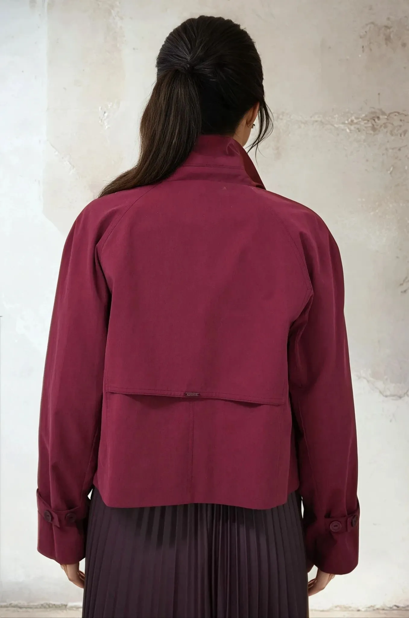 Burgundy Cropped Trench Coat