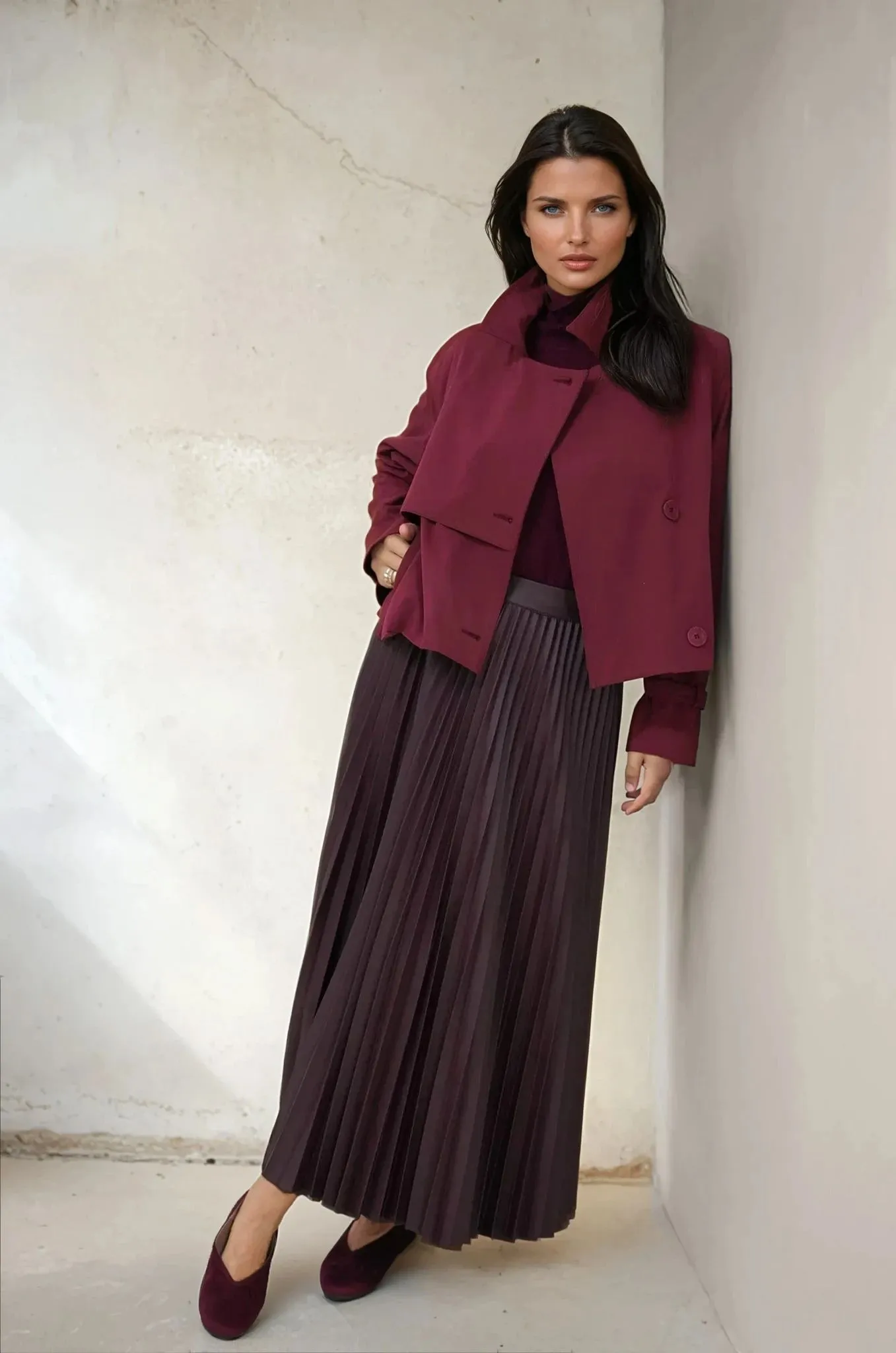 Burgundy Cropped Trench Coat