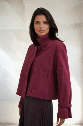 Burgundy Cropped Trench Coat