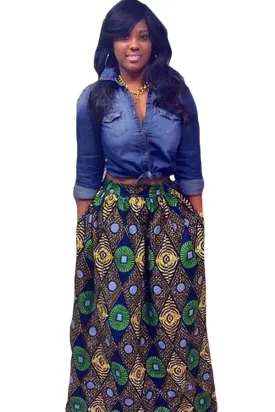 Chic Circle Diamond African Print Maxi Skirt