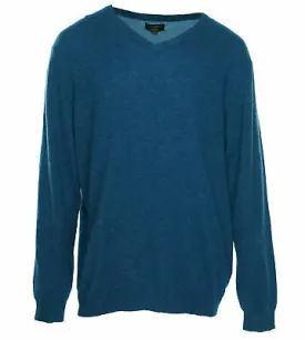 Club Room Mens V Neck Long Sleeve Cashmere Sweater Peacock Blue Heather Size 3XL