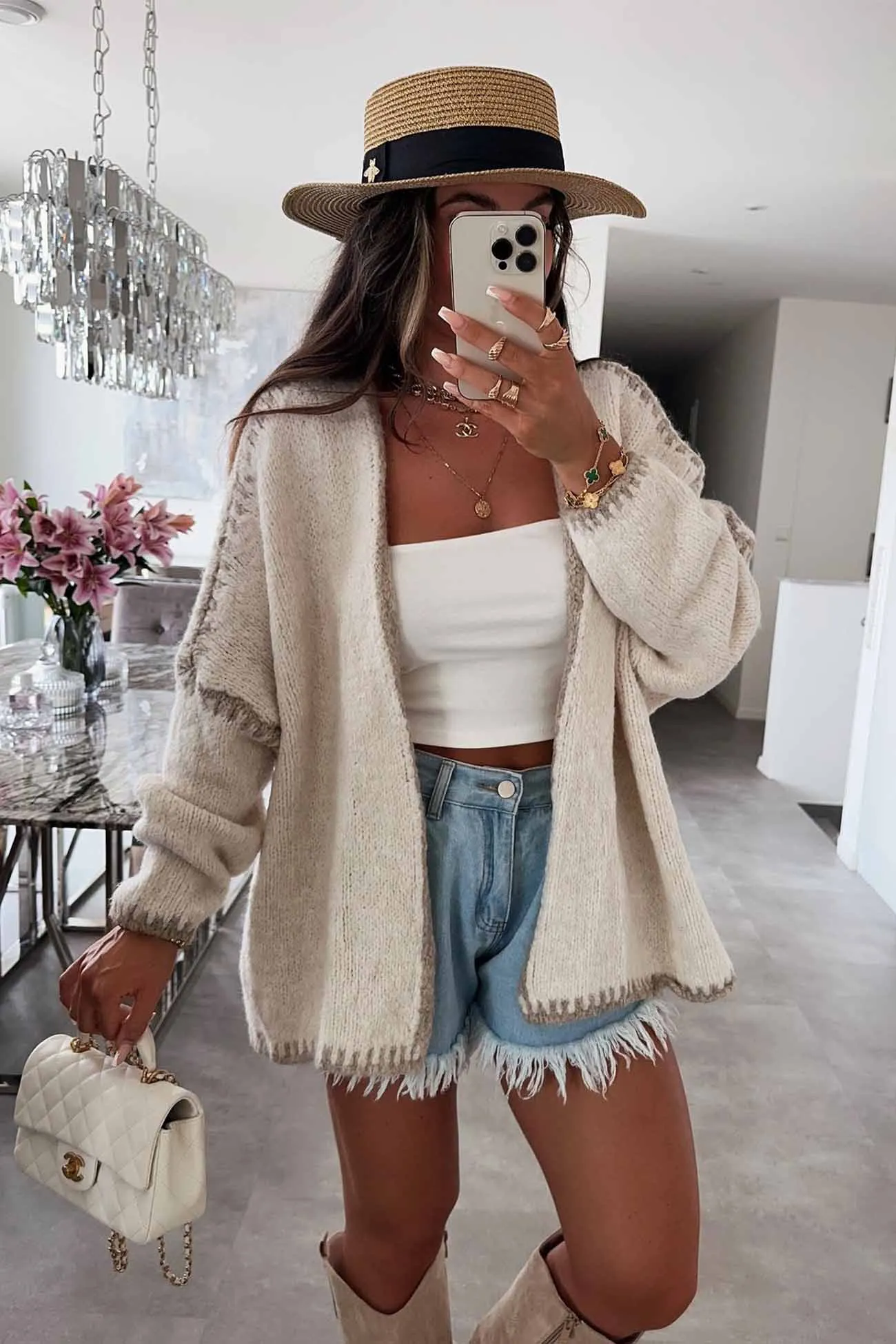 Contrast Loose Long Sleeve Cardigan