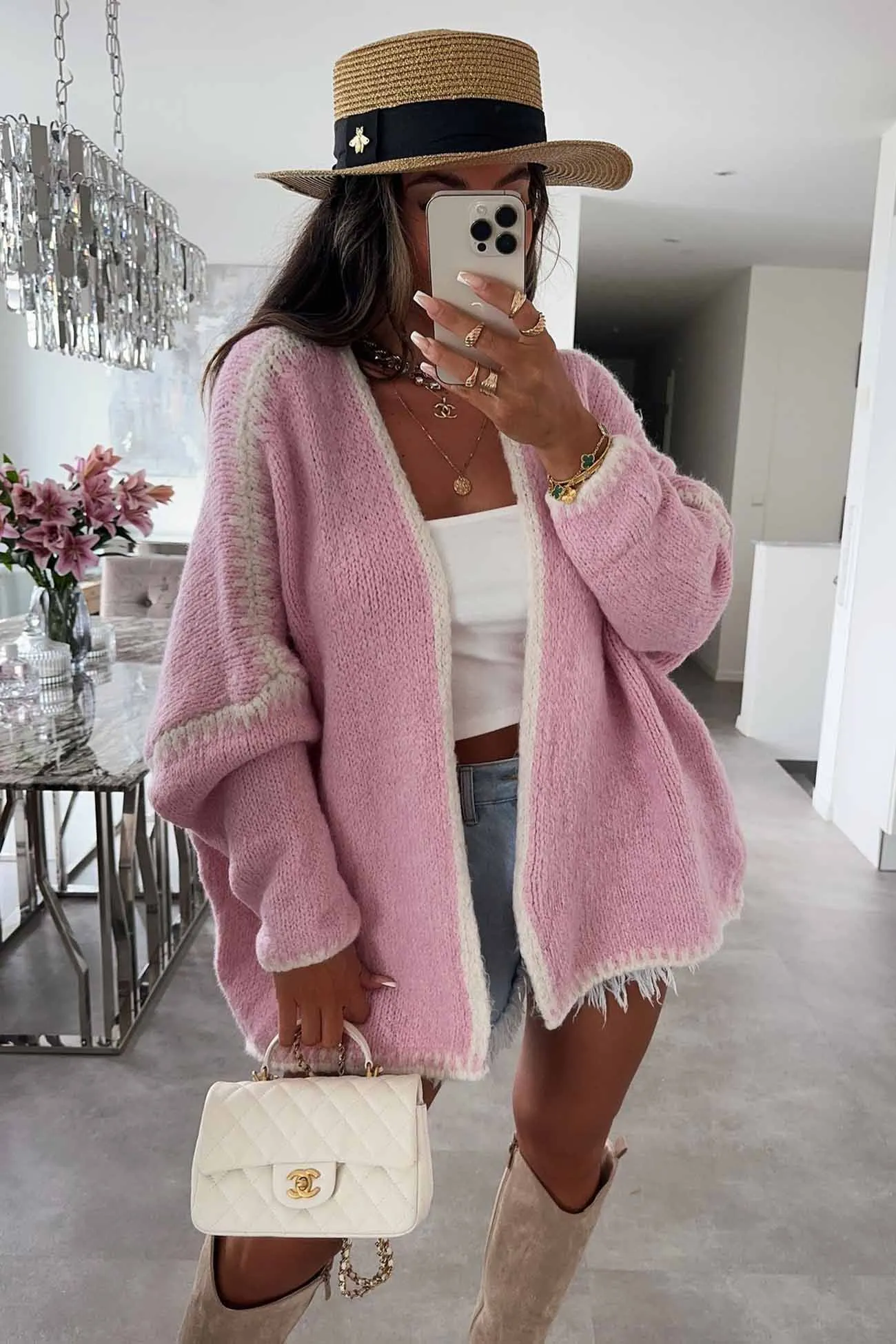 Contrast Loose Long Sleeve Cardigan