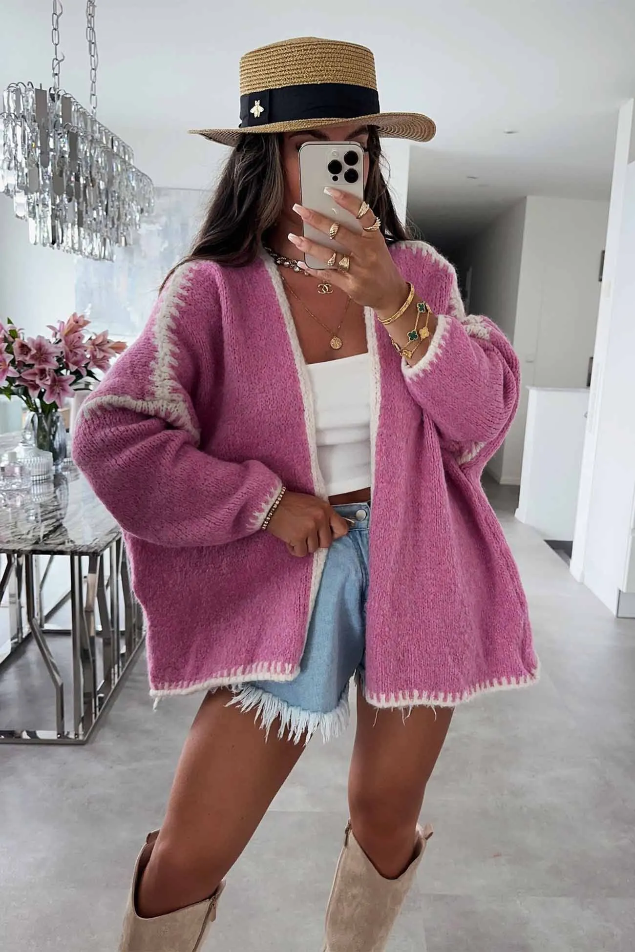 Contrast Loose Long Sleeve Cardigan