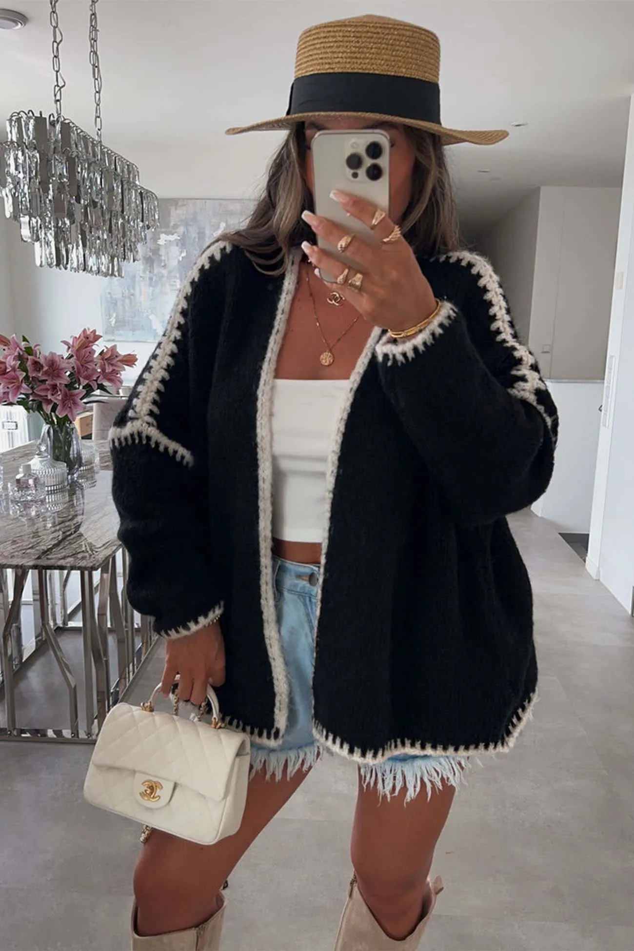 Contrast Loose Long Sleeve Cardigan