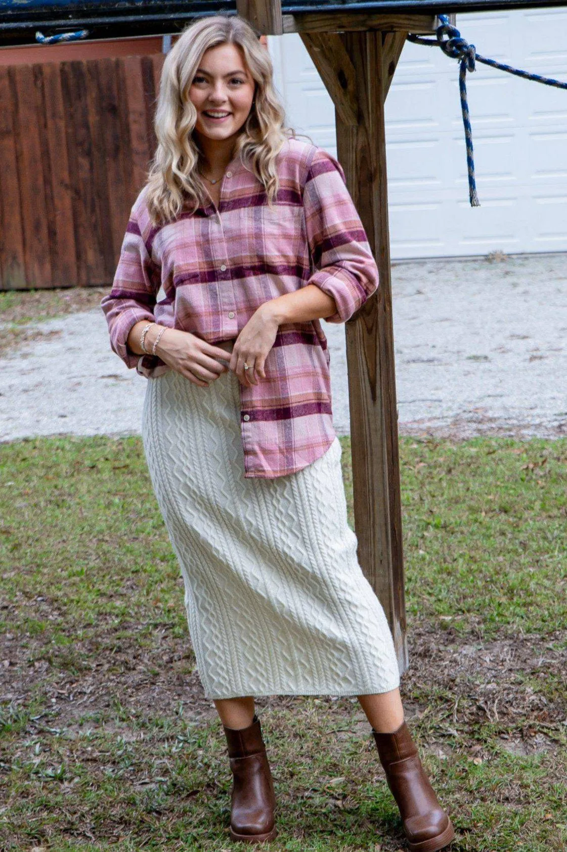 Cozy Up Cream Cable Knit Midi Skirt