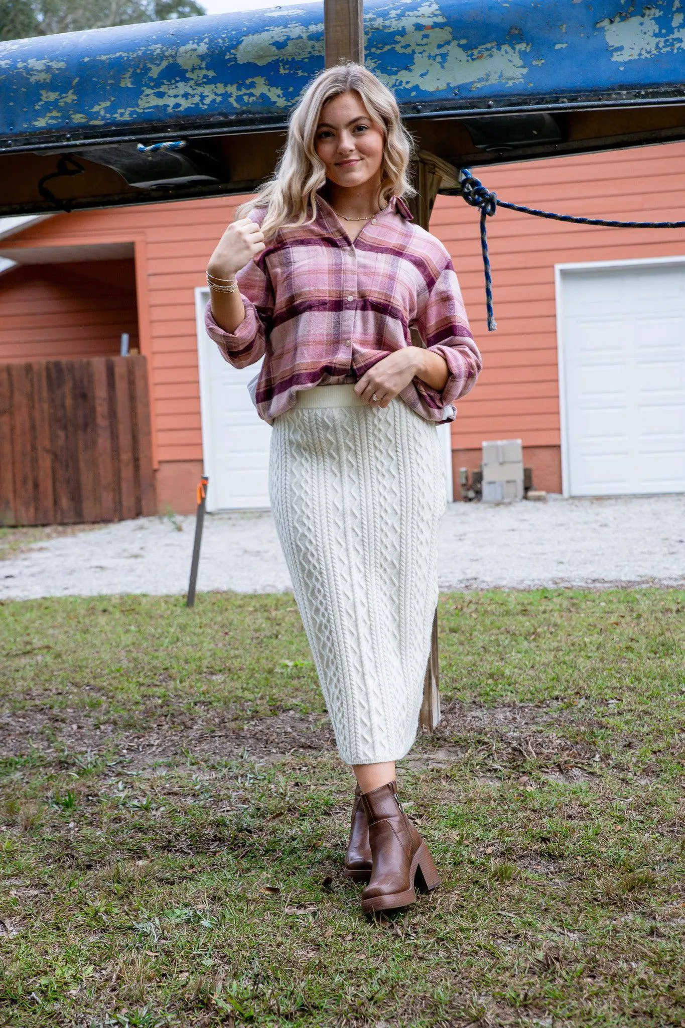 Cozy Up Cream Cable Knit Midi Skirt