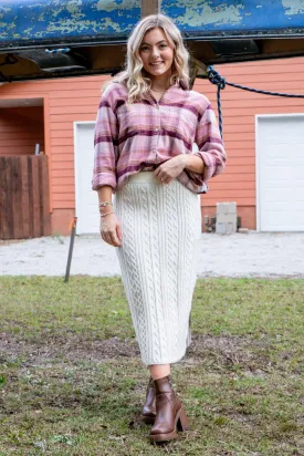 Cozy Up Cream Cable Knit Midi Skirt