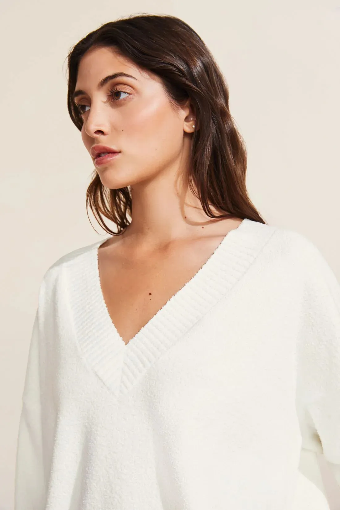 Eberjey Recycled Boucle V-Neck Sweater - Ivory