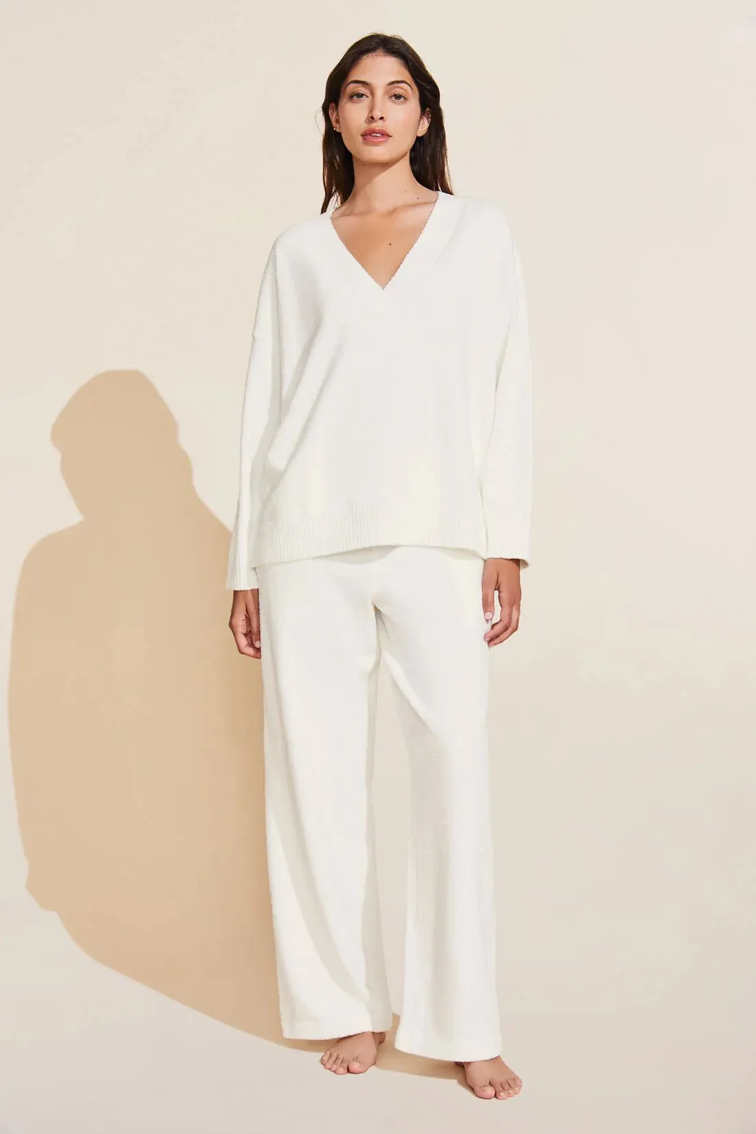 Eberjey Recycled Boucle V-Neck Sweater - Ivory