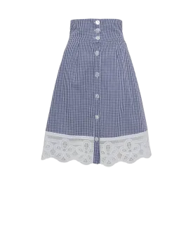 Eliana Midi Skirt with Lace in Navy Gingham
