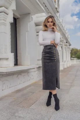 Ellie Makir Denim Midi Skirt