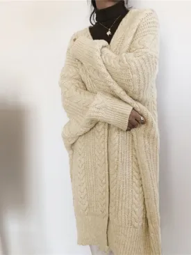 FashionSierra - Winter Medium Length Knitted Cardigan Thickened Loose Fried Dough Twist Sweater