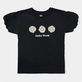 Girls Cotton Jersey T-Shirt H/S Smiley World-Jet Black
