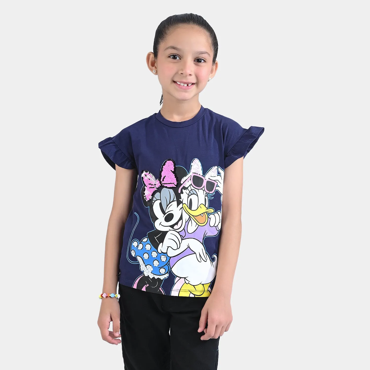 Girls Lycra Jersey T-Shirt Characters-NAVY