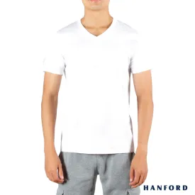 Hanford iCE Men 100% Cotton V-Neck Slim Fit Short Sleeves Shirt - White (Single Pack)