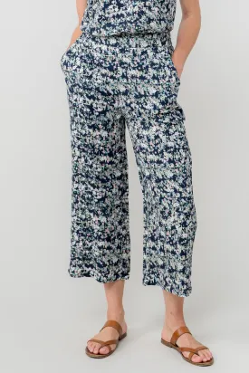Lily & Me LM25072N Greta Trousers Rose Trellis Cropped Wide Leg Navy