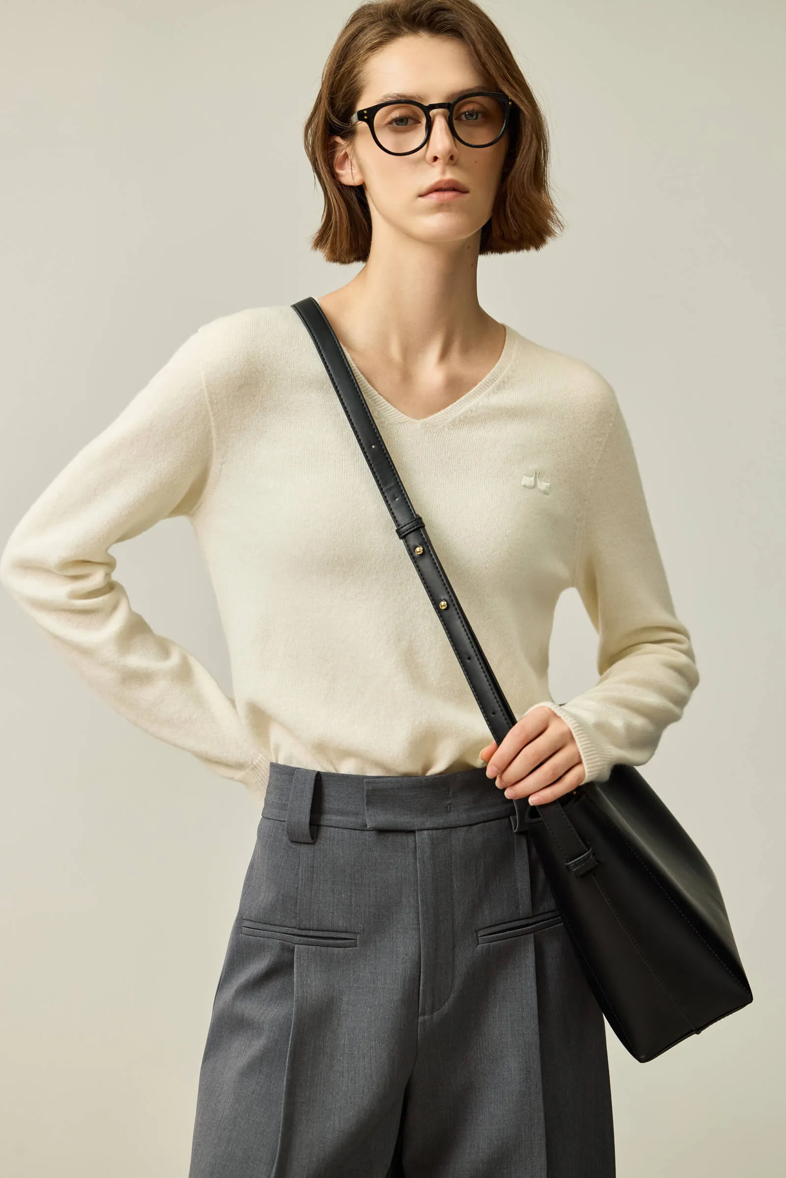 LILY Merino Wool V-Neck Knit Sweater