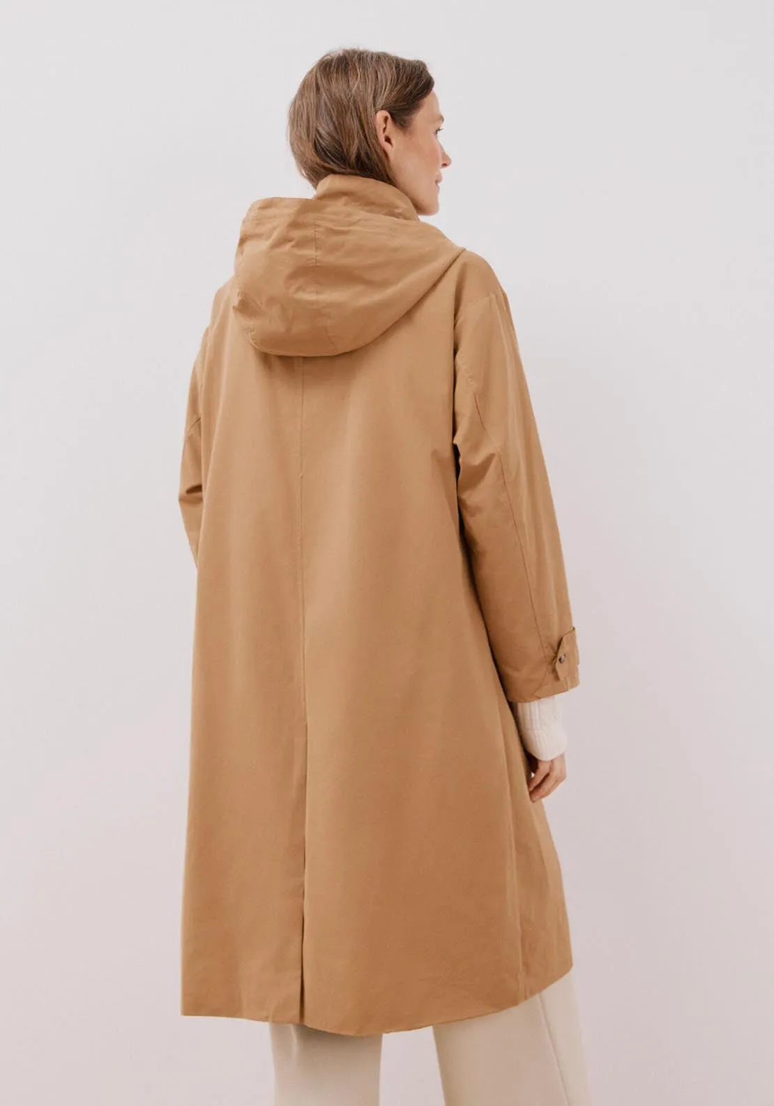 Long Hooded Trench Coat - Toasted Print