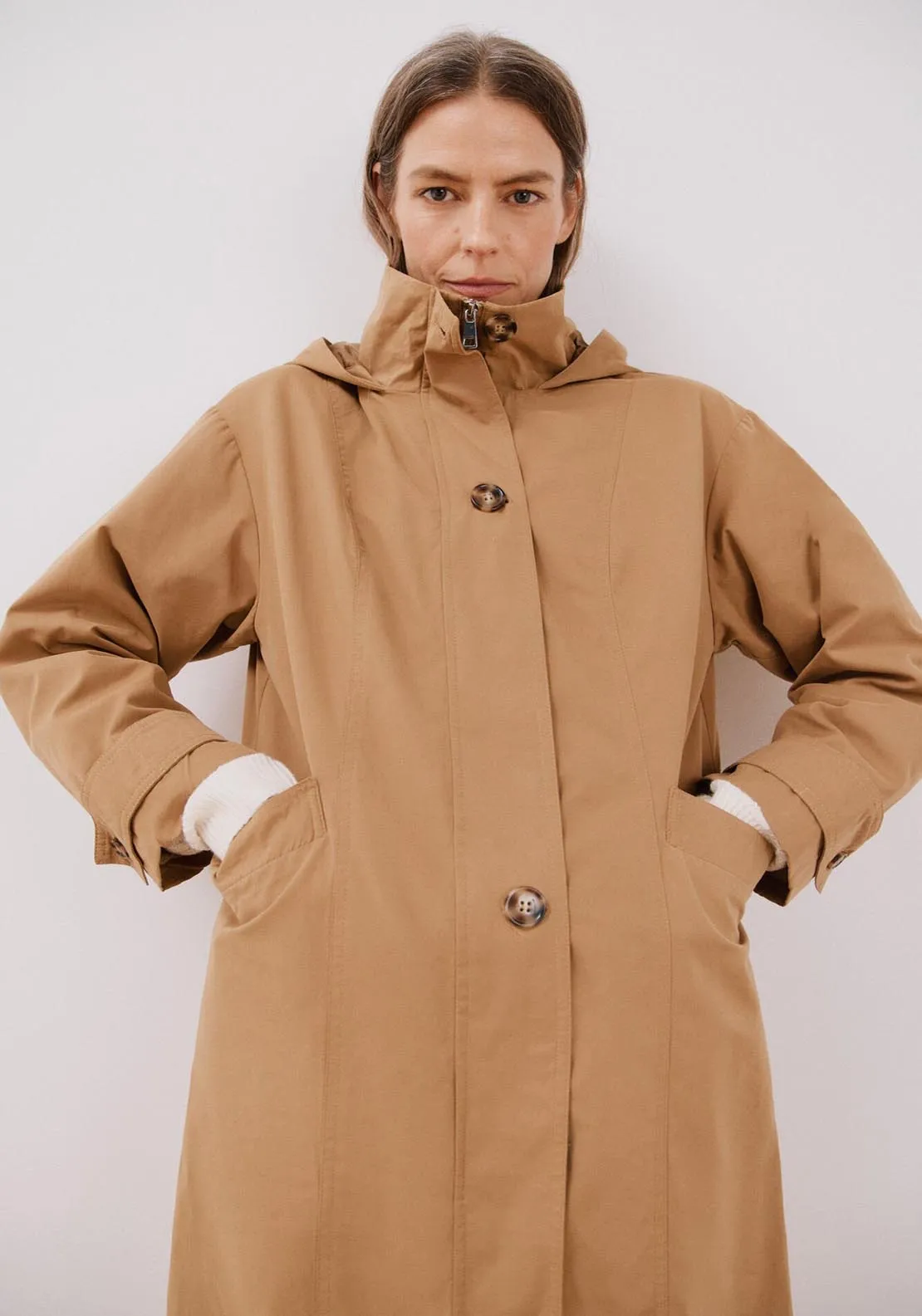 Long Hooded Trench Coat - Toasted Print
