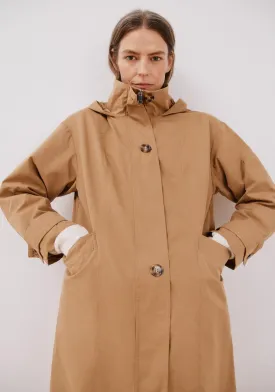 Long Hooded Trench Coat - Toasted Print