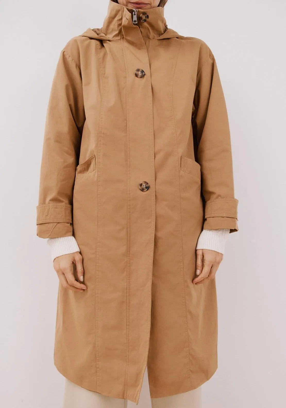 Long Hooded Trench Coat - Toasted Print