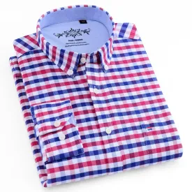 Men's Long Sleeves Plaid and Striped Oxford Dress Shirts