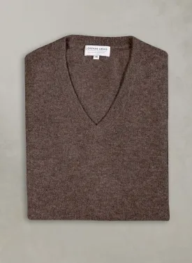 Men's Tribeca V-Neck Cashmere Sweater in Heather Brown