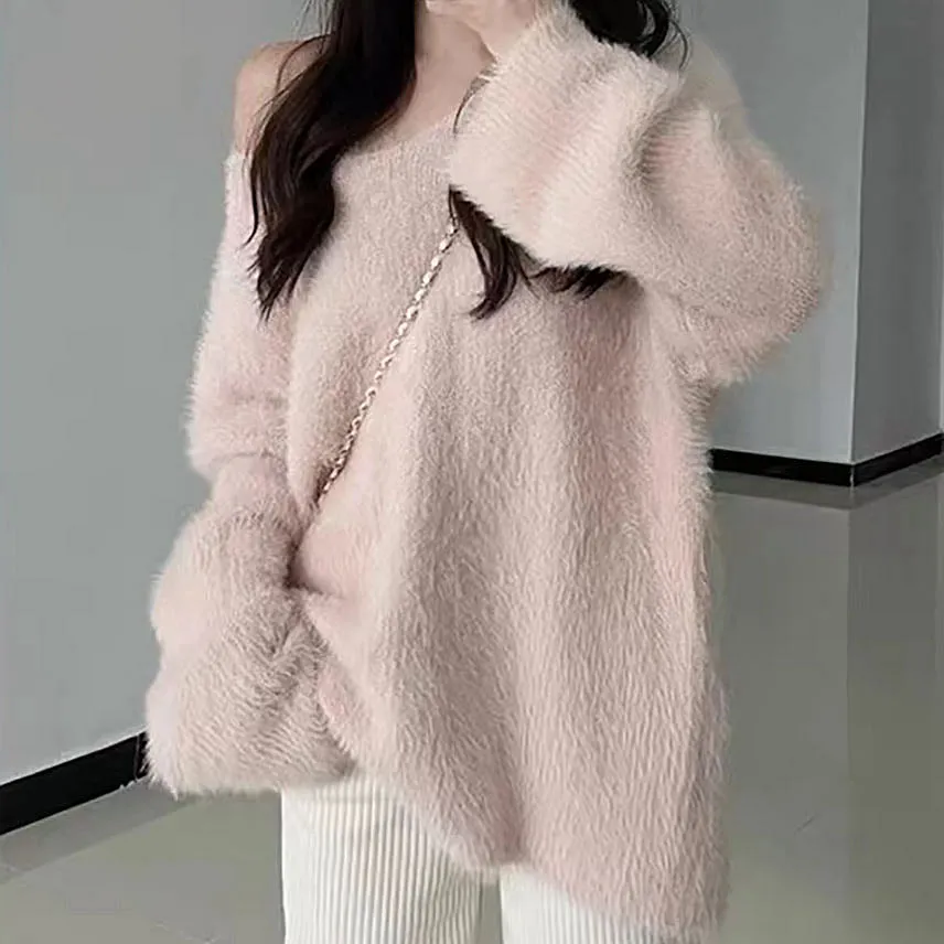 Mink Velvet V-Neck Soft Loose Knit Top