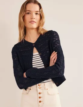 Pointelle Cotton Cardigan-Navy
