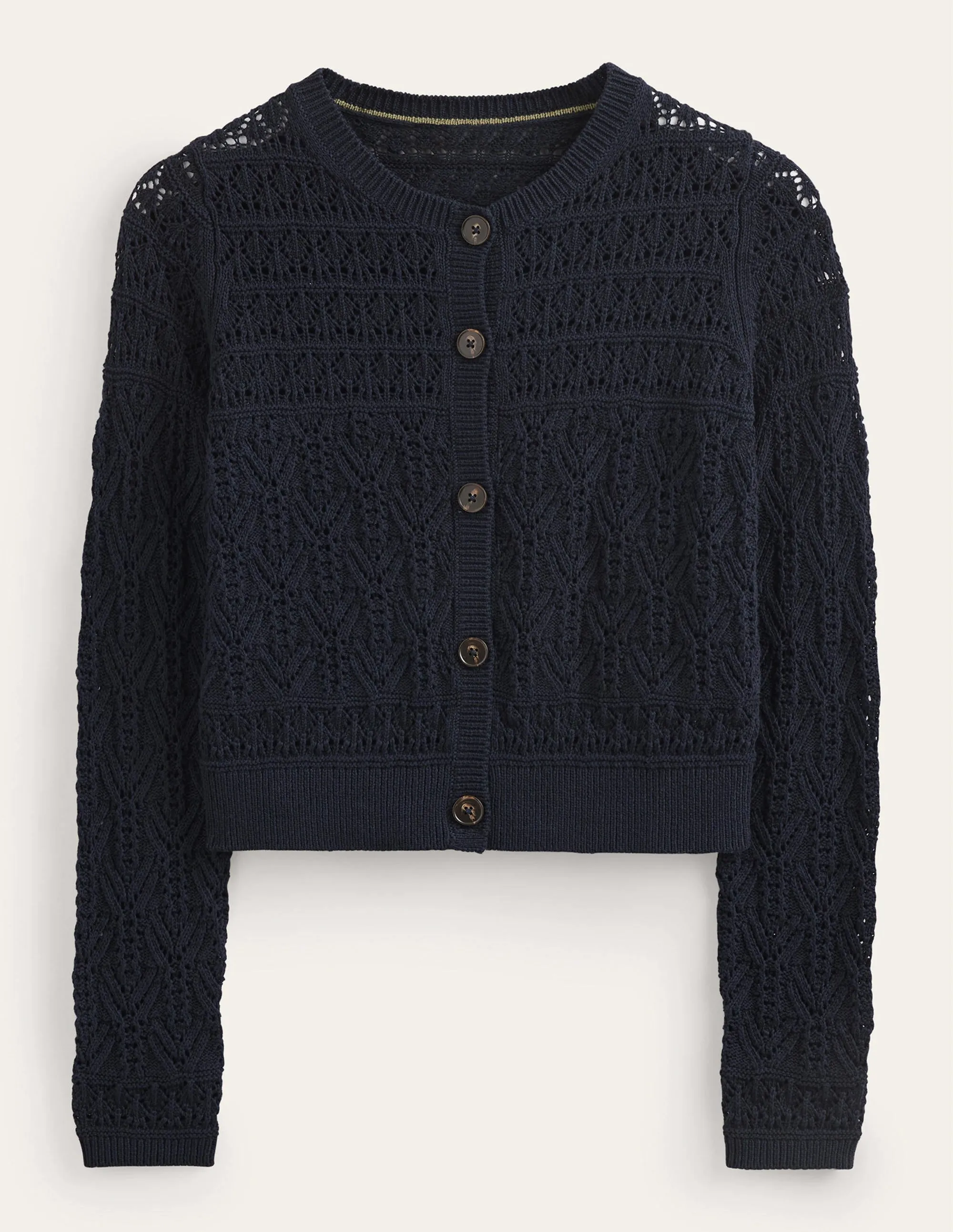 Pointelle Cotton Cardigan-Navy
