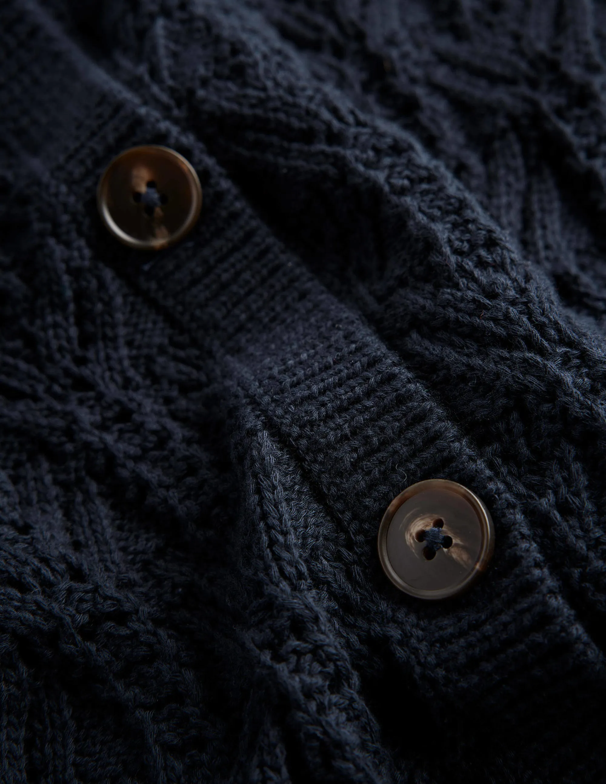 Pointelle Cotton Cardigan-Navy