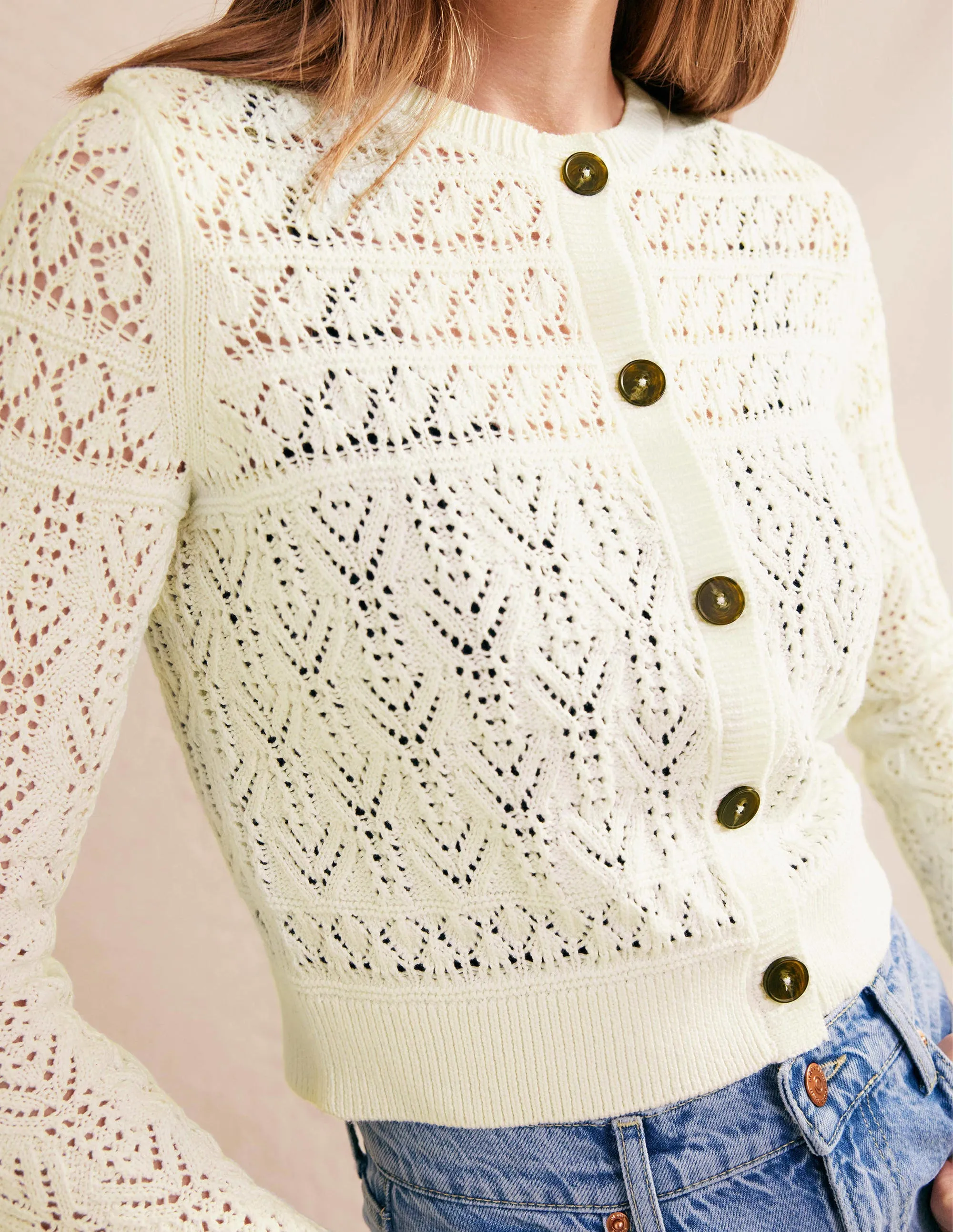 Pointelle Cotton Cardigan-Warm Ivory